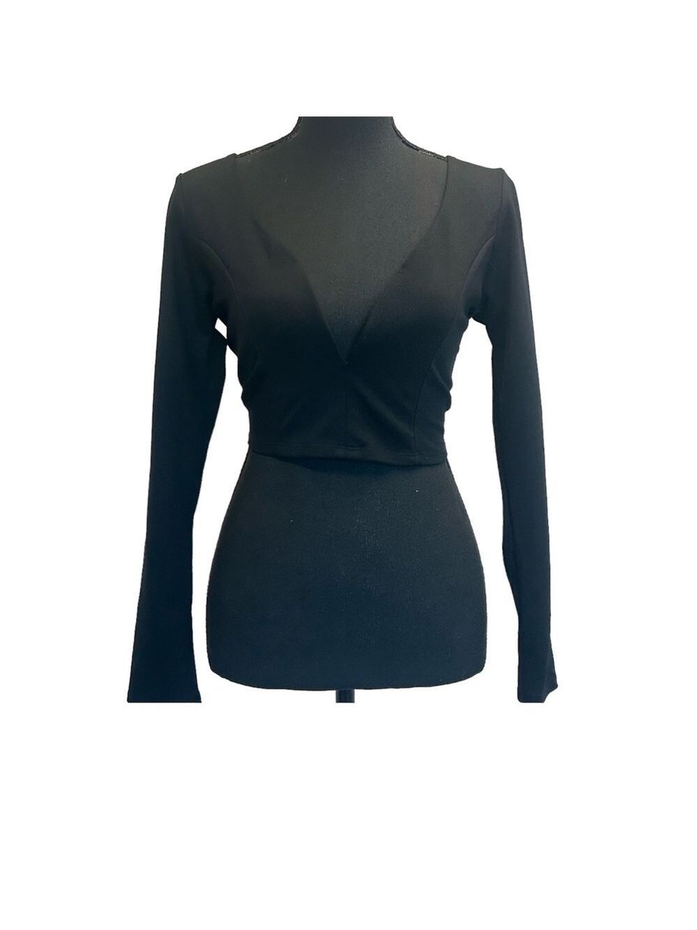 seduction black long sleeve V-neck crop top Sz L
